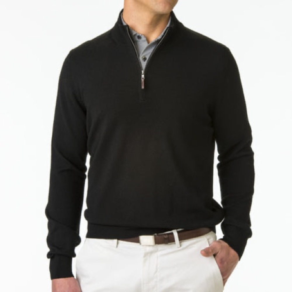 Fairway & Greene Baruffa‎ Merino Wool Quarter Zip Sweater Black Men’s XL